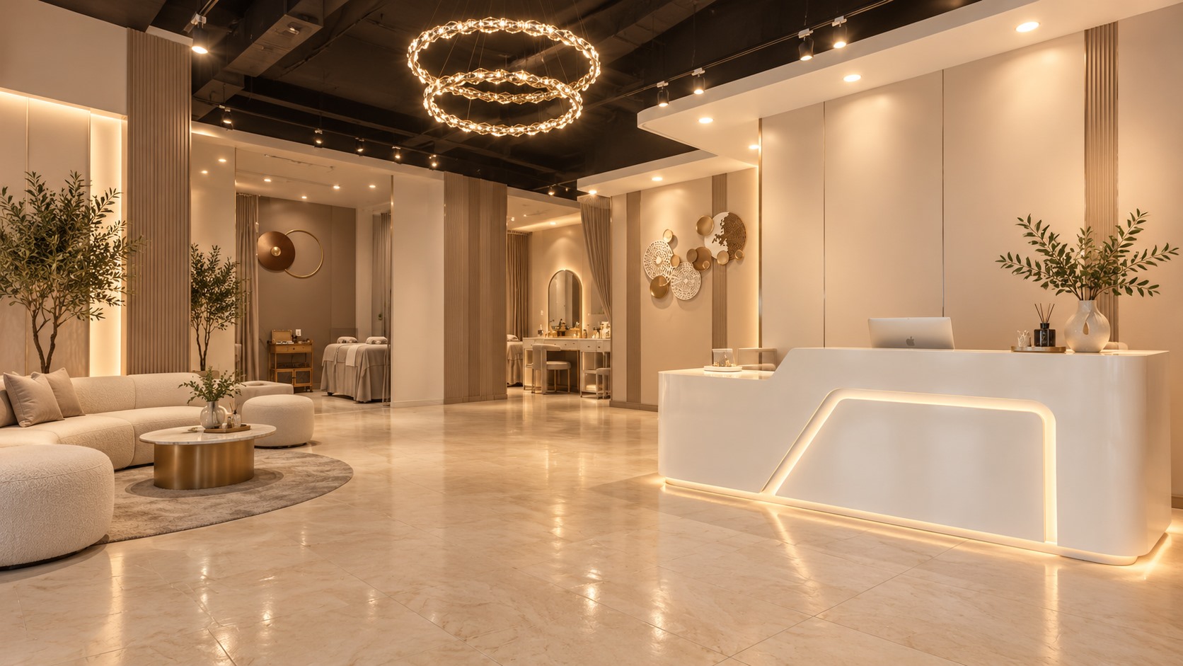 The elegant cream and gold reception at Olive Queen
